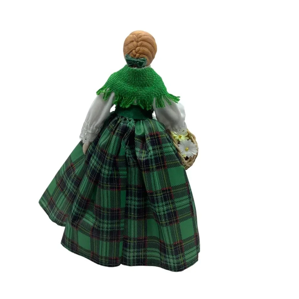 Vtg 1990 AVON Irish‎ Porcelain Doll Green Plaid Dress & Basket 8